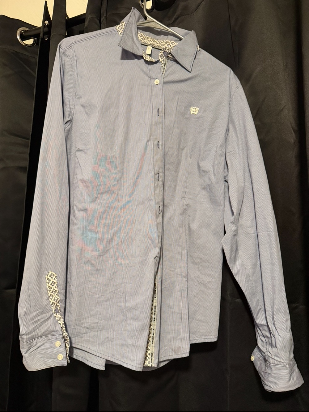 Blue pinstripe button up shirt